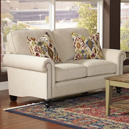 Casual Stationary Love Seat with Rolled Arms